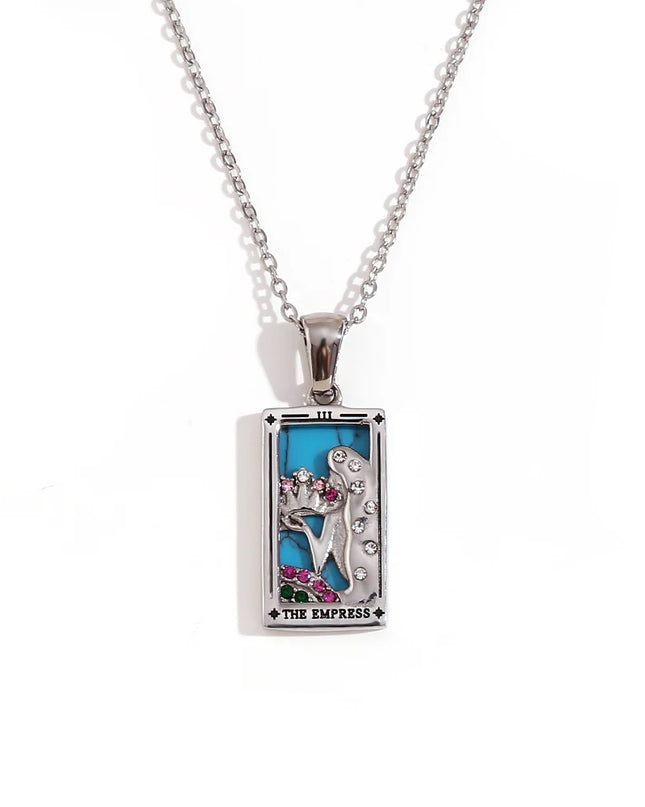 Collier pendentif tarot – Acier inoxydable et zircon – Plaqué or 18 carats – Bijou femme élégant et résistant