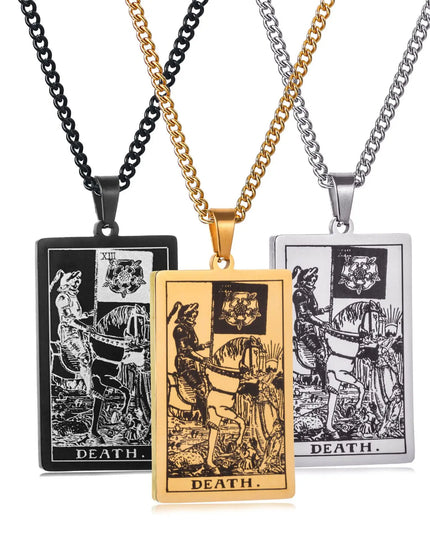 Collier Pendentif Tarot en Acier Inoxydable – Étoile / Soleil / Lune – Style Ethnique Unisexe