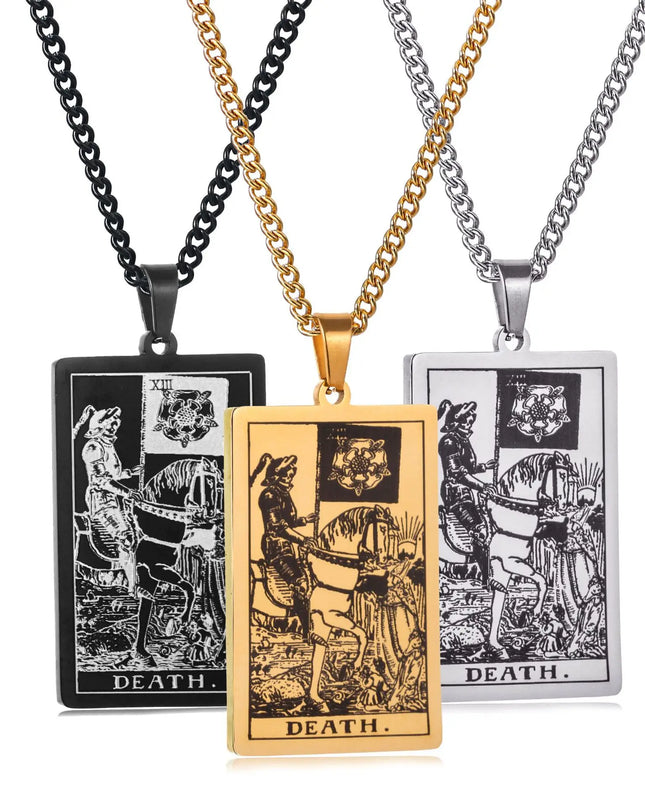 Collier Pendentif Tarot en Acier Inoxydable – Étoile / Soleil / Lune – Style Ethnique Unisexe