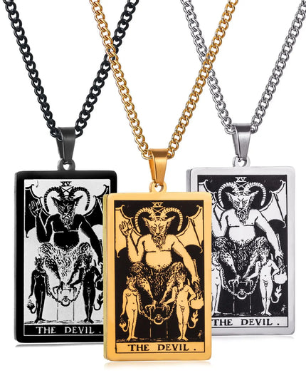 Collier Pendentif Tarot en Acier Inoxydable – Étoile / Soleil / Lune – Style Ethnique Unisexe