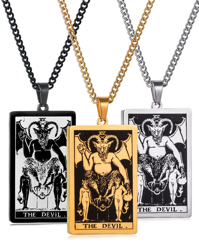 Collier Pendentif Tarot en Acier Inoxydable – Étoile / Soleil / Lune – Style Ethnique Unisexe