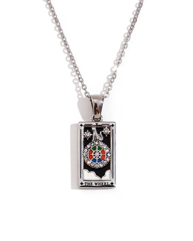 Collier pendentif tarot – Acier inoxydable et zircon – Plaqué or 18 carats – Bijou femme élégant et résistant