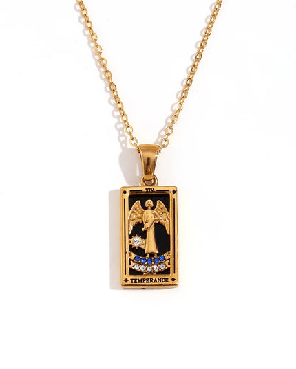 Collier pendentif tarot – Acier inoxydable et zircon – Plaqué or 18 carats – Bijou femme élégant et résistant