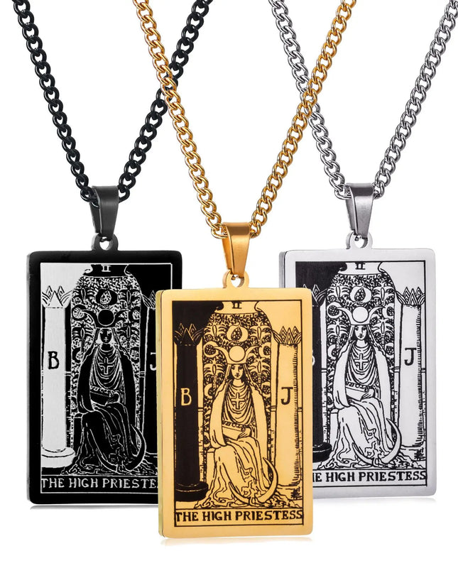 Collier Pendentif Tarot en Acier Inoxydable – Étoile / Soleil / Lune – Style Ethnique Unisexe