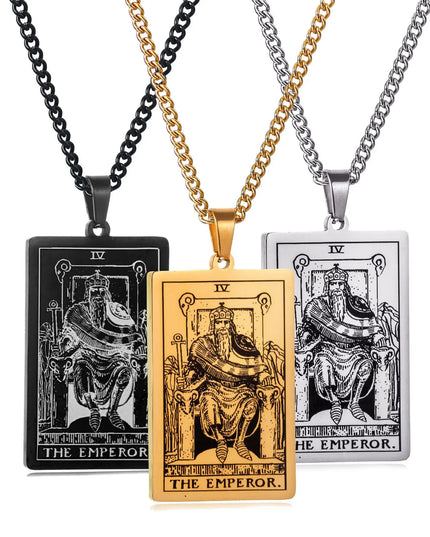 Collier Pendentif Tarot en Acier Inoxydable – Étoile / Soleil / Lune – Style Ethnique Unisexe