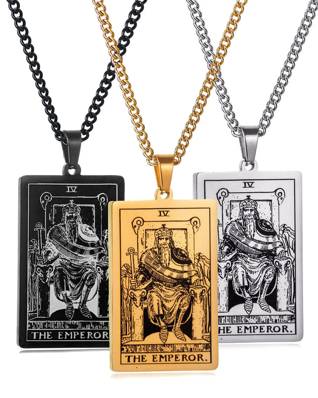 Collier Pendentif Tarot en Acier Inoxydable – Étoile / Soleil / Lune – Style Ethnique Unisexe