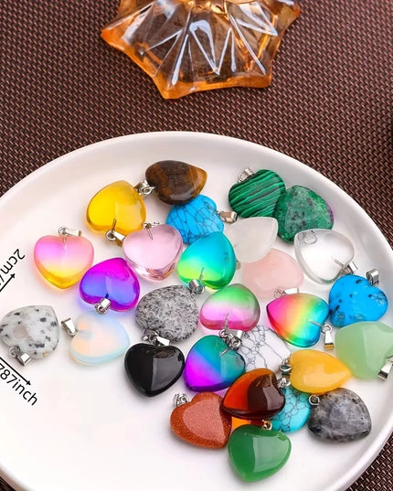 Mixed Color Heart-Shaped Crystal Pendants, 10 Pieces/Lot