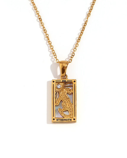 Collier pendentif tarot – Acier inoxydable et zircon – Plaqué or 18 carats – Bijou femme élégant et résistant