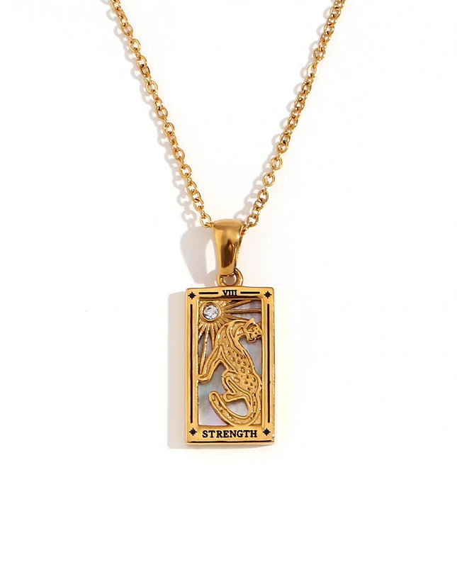 Collier pendentif tarot – Acier inoxydable et zircon – Plaqué or 18 carats – Bijou femme élégant et résistant