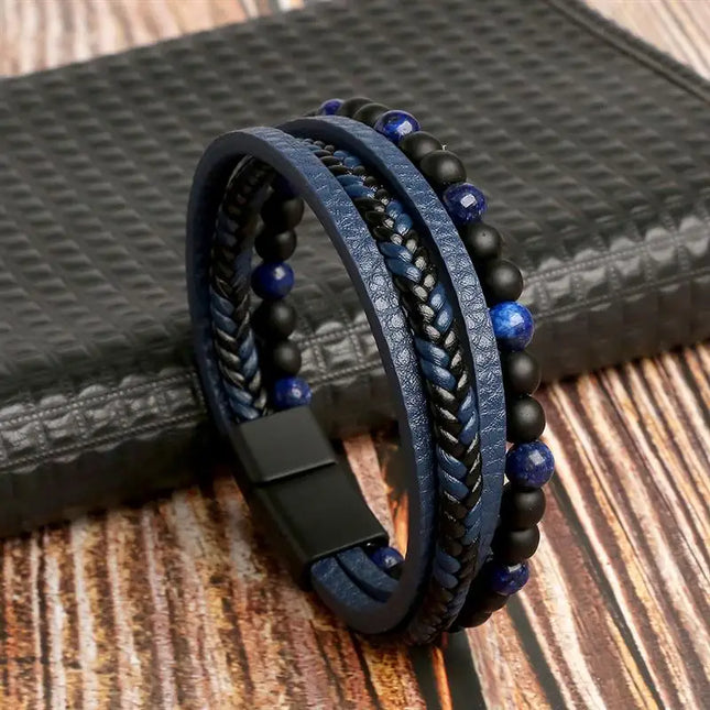 Bracelet en cuir tressé pour homme, multicouche, tissé à la main – 19, 21, 23 cm – Style punk et classique
