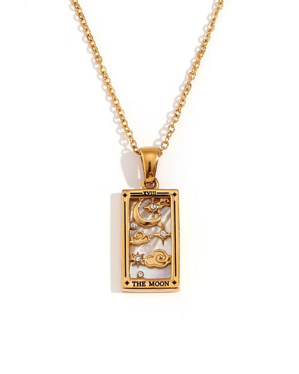 Collier pendentif tarot – Acier inoxydable et zircon – Plaqué or 18 carats – Bijou femme élégant et résistant