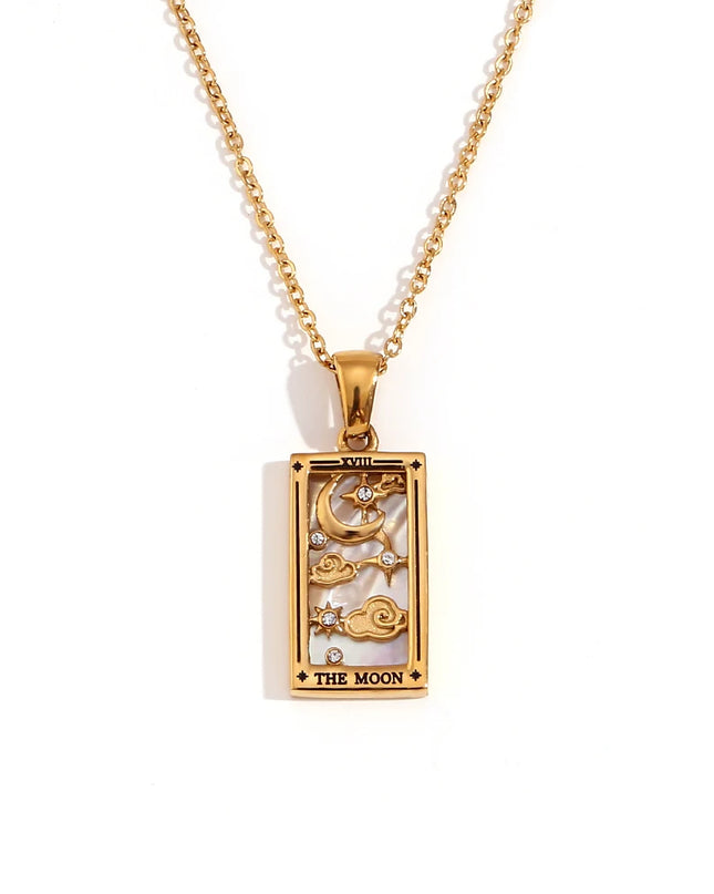 Collier pendentif tarot – Acier inoxydable et zircon – Plaqué or 18 carats – Bijou femme élégant et résistant