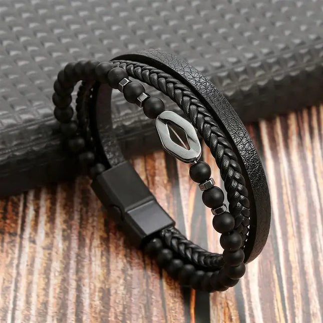 Bracelet en cuir tressé pour homme, multicouche, tissé à la main – 19, 21, 23 cm – Style punk et classique