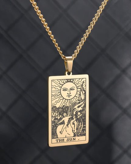 Collier Pendentif Tarot en Acier Inoxydable – Étoile / Soleil / Lune – Style Ethnique Unisexe