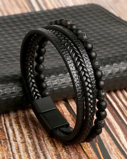 Bracelet en cuir tressé pour homme, multicouche, tissé à la main – 19, 21, 23 cm – Style punk et classique