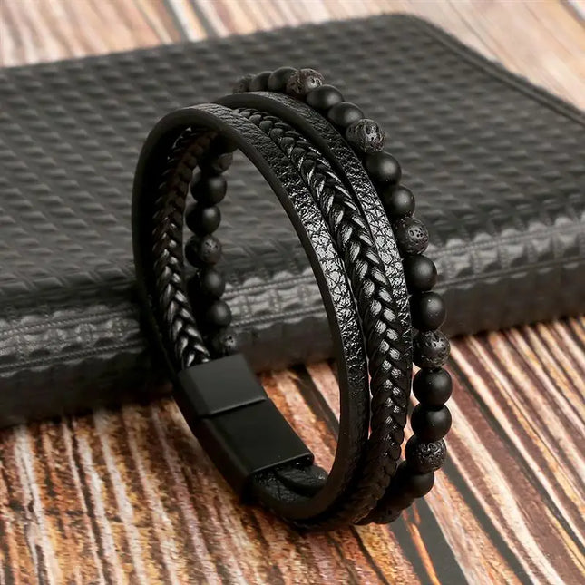 Bracelet en cuir tressé pour homme, multicouche, tissé à la main – 19, 21, 23 cm – Style punk et classique