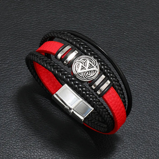 Bracelet en cuir tressé multicouche pour homme, boussole et œil protecteur – Style tendance