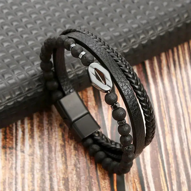 Bracelet en cuir tressé pour homme, multicouche, tissé à la main – 19, 21, 23 cm – Style punk et classique