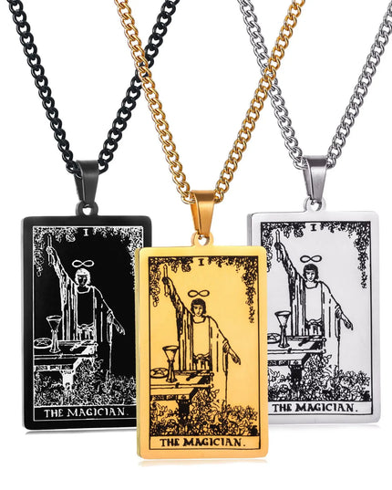 Collier Pendentif Tarot en Acier Inoxydable – Étoile / Soleil / Lune – Style Ethnique Unisexe