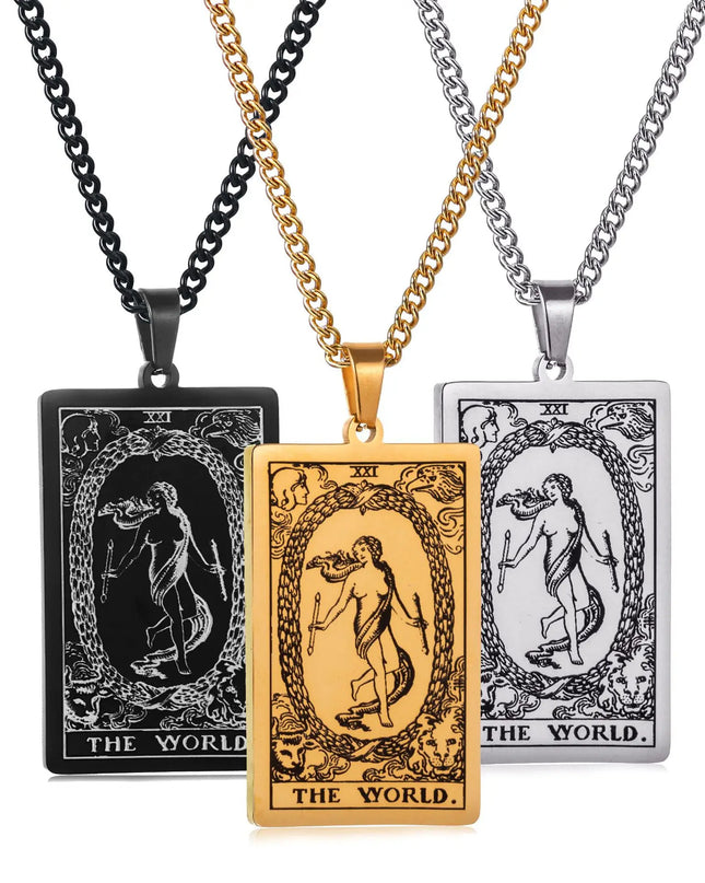 Collier Pendentif Tarot en Acier Inoxydable – Étoile / Soleil / Lune – Style Ethnique Unisexe