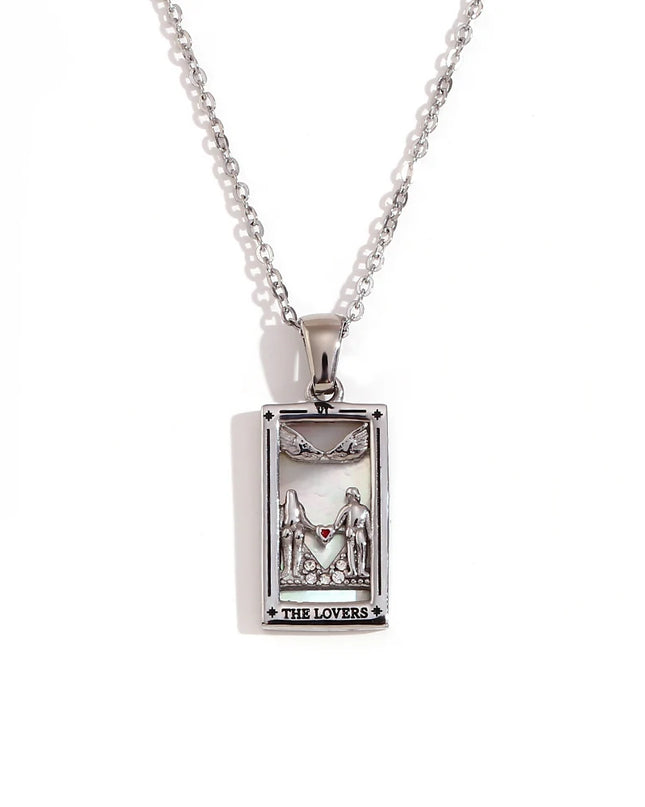 Collier pendentif tarot – Acier inoxydable et zircon – Plaqué or 18 carats – Bijou femme élégant et résistant