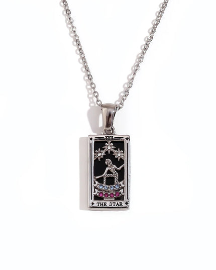 Collier pendentif tarot – Acier inoxydable et zircon – Plaqué or 18 carats – Bijou femme élégant et résistant