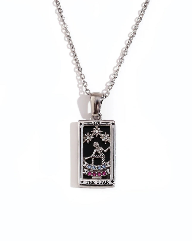 Collier pendentif tarot – Acier inoxydable et zircon – Plaqué or 18 carats – Bijou femme élégant et résistant
