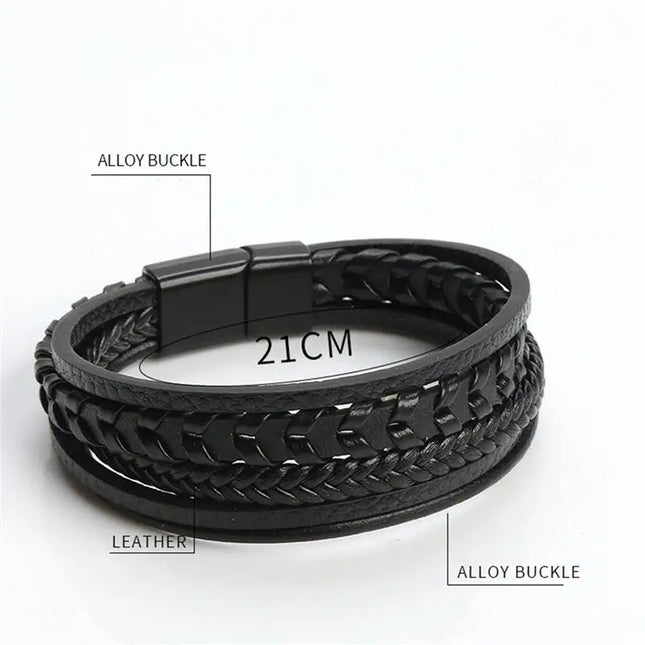 Bracelet en cuir tressé pour homme, multicouche, tissé à la main – 19, 21, 23 cm – Style punk et classique