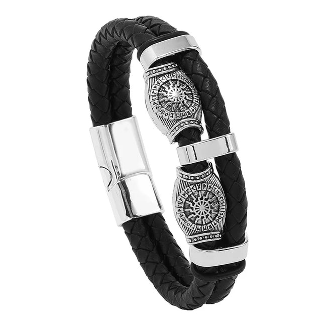 Bracelet en cuir tressé multicouche pour homme, boussole et œil protecteur – Style tendance