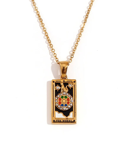 Collier pendentif tarot – Acier inoxydable et zircon – Plaqué or 18 carats – Bijou femme élégant et résistant