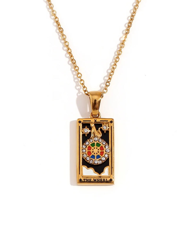 Collier pendentif tarot – Acier inoxydable et zircon – Plaqué or 18 carats – Bijou femme élégant et résistant