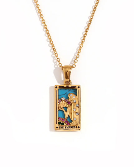 Collier pendentif tarot – Acier inoxydable et zircon – Plaqué or 18 carats – Bijou femme élégant et résistant
